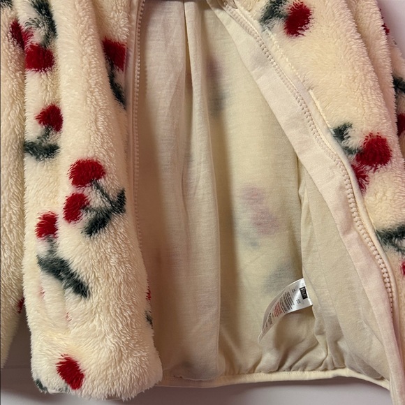 F&F Girls Fleece Cherry Print Zip Through Jacket in Cream 4T - Picture 7 of 7
